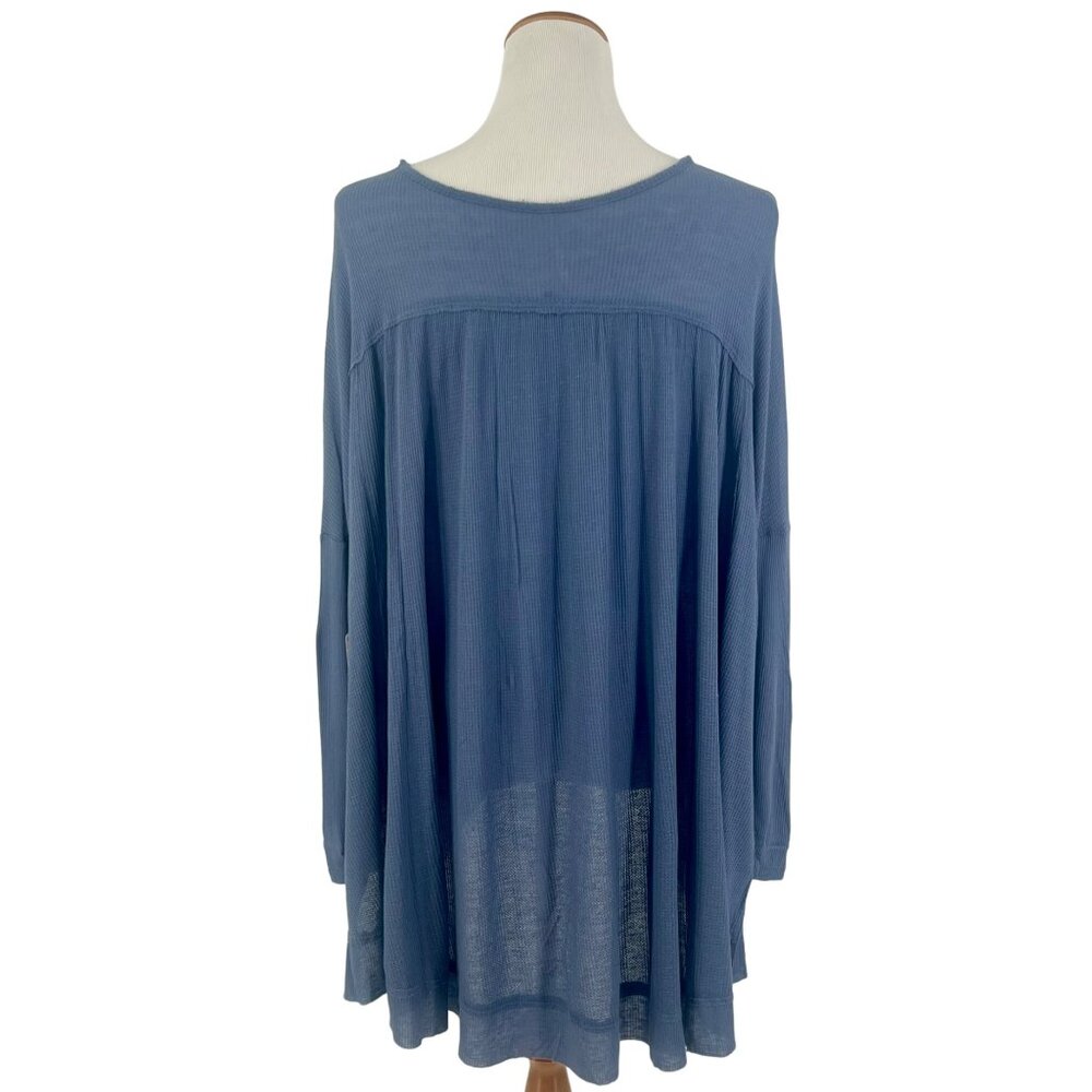 NWT Free People Blue Oversized Long Sleeve Waffle Knit Henley Top - Picture 7 of 14